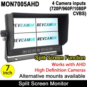 7" Split Screen / Quad Monitor suitable for 720P / 1080P AHD Signal reversing / blind spot side cameras - MON7005AHD