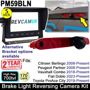 5" Monitor and Brake Light Reversing Camera Kit to fit Citroen Berlingo, Peugeot Partner, Vauxhall Combo, Fiat Doblo and Toyota Proace City vans | PM59BLN
