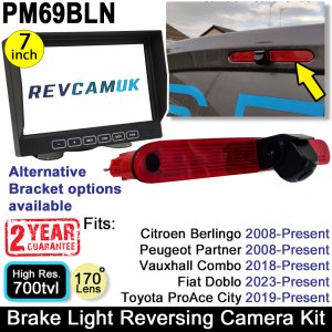 7" Monitor and Brake Light Reversing Camera Kit to fit Citroen Berlingo, Peugeot Partner, Vauxhall Combo and Toyota Proace City vans | PM69BLN