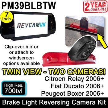 Fiat Ducato / Peugeot Boxer / Citroen Relay 2006-Present Twin Lens Brake Light Reverse + Rear view Camera Kit with 7" Mirror Monitor (also now fits 2022+ Vauxhall Movano) | PM39BLBTW