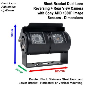 Twin Lens Sony CCD Black Bracket Reversing + Rear View Camera Kit with 7" Monitor | PM63B-SD