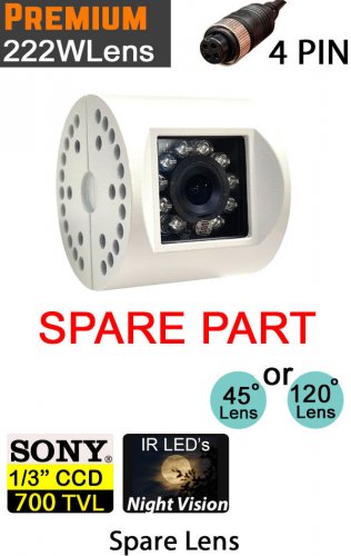 Replacement Spare Lens for White twin lens Camera - Choice of 45° rear view or 120° reversing camera - Sony 1/3" 700TVL CCD sensor - 4 pin connectors - CAM222WLens