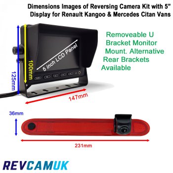 Renault Kangoo and Mercedes Citan 5" Monitor and Brake Light Reversing Camera Kit  | PM59BLUA