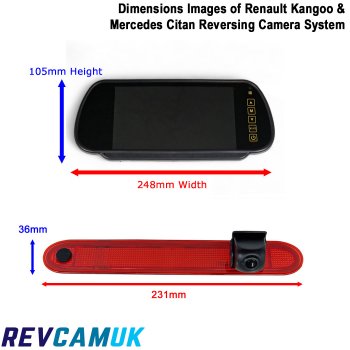 Renault Kangoo and Mercedes Citan Mirror Monitor and Brake Light Reversing Camera Kit  | PM39BLUA