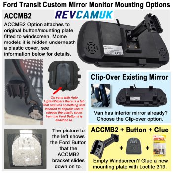 Ford Transit Custom (Bulb Version) 2012-2016 Twin Lens Brake Light Reversing + Rear view Camera Kit with 7" Mirror Monitor | PM39BLGTW