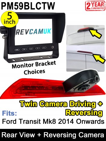 PM59BLCTW: Twin Lens Brake Light Reversing / Rear view Camera Kit with 5" Hi-Res Dash Monitor for Ford Transit 2014 - Present