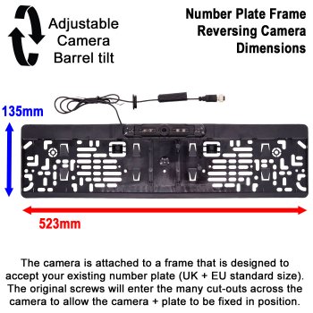Numberplate Frame Reversing Camera Kit with 7" Monitor | PM65F-SD