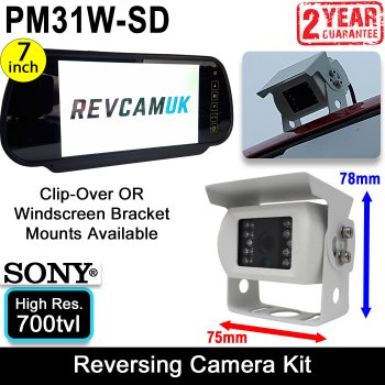 White Sony CCD Rear View or Reversing Camera Kit for Motorhomes with 7" Mirror Monitor | PM31W-SD