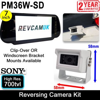 7" Mirror Monitor and White Sony CCD Compact Bracket Reversing Camera Kit | PM36W-SD