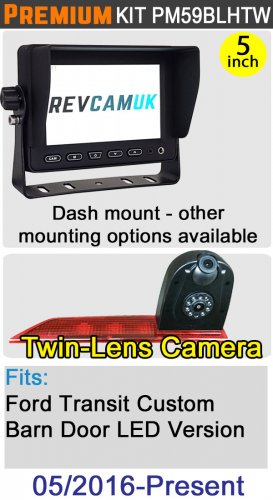 PM59BLHTW: Twin Lens Brake Light Reversing Camera Kit with 5" Hi-Res Dash Monitor for Ford Transit custom 05/2016-Present (LED Version)