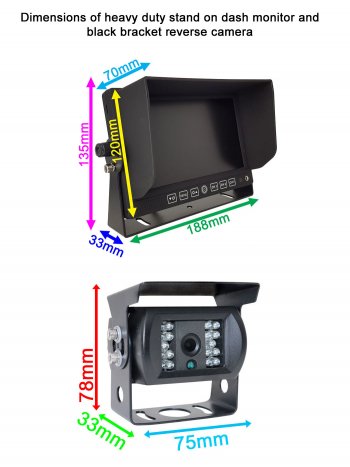 2x Black Sony CCD Bracket Horsebox / Agricultural Monitoring + Reversing Camera Kit with 7" Heavy Duty Monitor | PM82B-SD