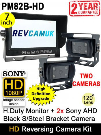2x Black Sony AHD High Definition Bracket Horsebox / Agricultural Monitoring + Reversing Camera Kit with 7" Heavy Duty Monitor | PM82B-HD