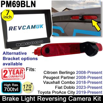 7" Monitor and Brake Light Reversing Camera Kit to fit Citroen Berlingo, Peugeot Partner, Vauxhall Combo and Toyota Proace City vans | PM69BLN