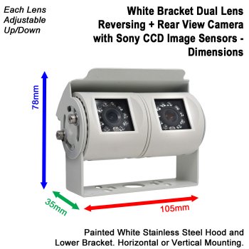 White Twin Motorhome Sony CCD Dual Lens Reversing + Rear View Camera Kit with Mirror Monitor | PM33W-SD