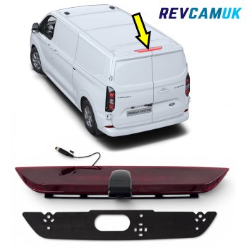 Ford Transit Custom and VW Transporter T7 brake light reversing camera showing fitment position and supplied mounting plate